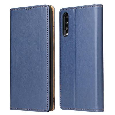 Dermis textuur PU + TPU horizontale Flip lederen draagtas met houder & kaartsleuven & portemonnee voor Galaxy A50 (blauw)