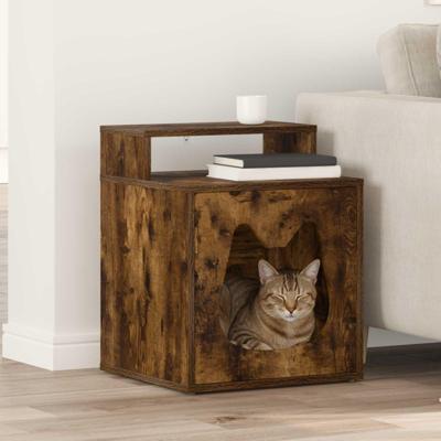 Kattenhuis Gerookt eiken 42,5 x 40 x 52,5 cm Bewerkt hout