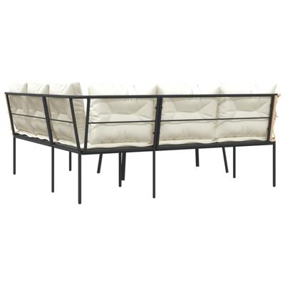 Loungeset met kussens staal en textileen zwart