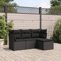 4-delige Loungeset met kussens poly rattan zwart - thumbnail
