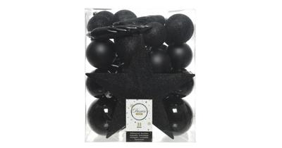 Decoris Kerstballen Plastic mix+piek 33st Zwart