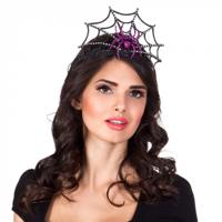 Boland tiara spinnenkroon dames polyester zwart/paars one-size - thumbnail