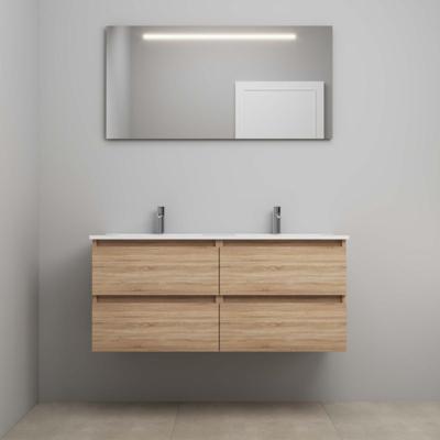 On-Line Badkamermeubelset - 120 cm - Voorgemonteerd - Porseleinen Wastafel - 2 Kraangaten - Spiegel met LED-Verlichting - Eiken