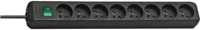 Brennenstuhl Eco-Line stekkerdoos met schakelaar | 8-voudig | Zwart | 3m H05VV-F 3G1,5 | FR - 1159301018