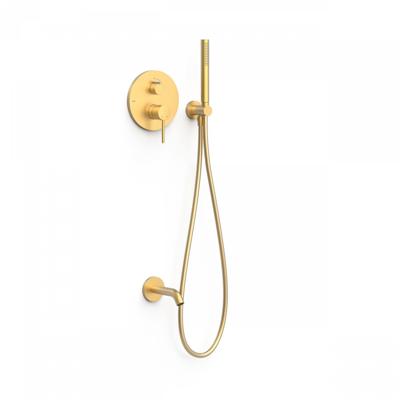 Badkraan Inbouw Tres Study Exclusive met Staafhanddouche, Wanduitloop en Mengkraan Rapid Box Mat Goud Badkraan Inbouw Tres Study Exclusive met Staafhanddouche, Wanduitloop en Mengkraan Rapid Box Mat Goud