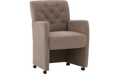 Goossens Eetkamerstoel Oliver bruin stof met armleuning en met wielen, stijlvol landelijk