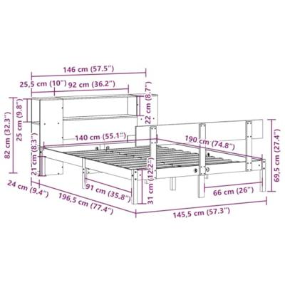 Bed met boekenkast zonder matras massief grenenhout 140x190 cm - thumbnail