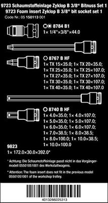 Wera 9723 Schuimrubberen inzetstuk met Zyklop B 3/8" bitdoppen Set 1, 22-delig - 05150113001 Wera 9723 Schuimrubberen inzetstuk met Zyklop B 3/8" bitdoppen Set 1, 22-delig - 05150113001