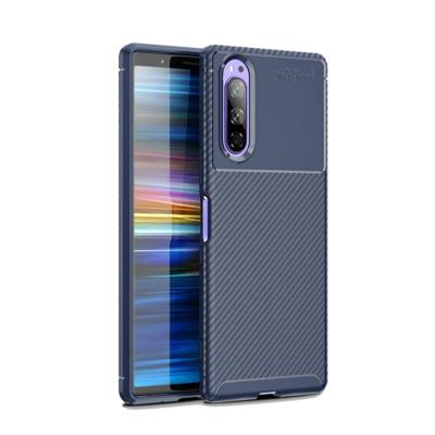 Kever serie Carbon Fiber textuur schokbestendig TPU Case voor Sony Xperia 2 (blauw)