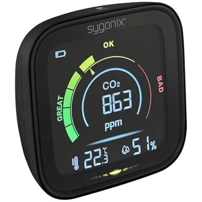 Sygonix Thermo- en hygrometer met CO2-aanduiding Zwart