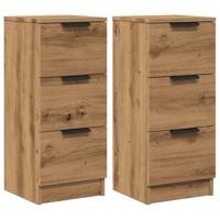 Dressoirs 2 st 30x30x70 cm bewerkt hout artisanaal eikenkleur - thumbnail