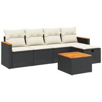 5-delige Loungeset met kussens poly rattan zwart - thumbnail