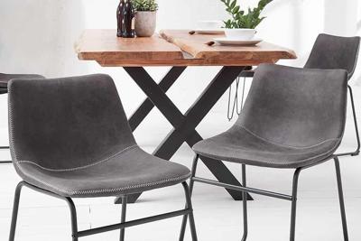 industrieele design stoel DJANGO vintage grijs met ijzeren frame - 38109