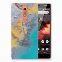 Nokia 5.1 (2018) TPU Siliconen Hoesje Marble Blue Gold - thumbnail