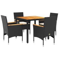 5-delige Tuinset met kussens poly rattan en acaciahout zwart - thumbnail