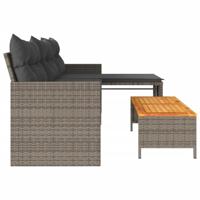 Tuinbank met tafel en kussens L-vormig poly rattan grijs - thumbnail