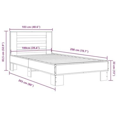 Bedframe bewerkt hout en metaal grijs sonoma eiken 100x200 cm