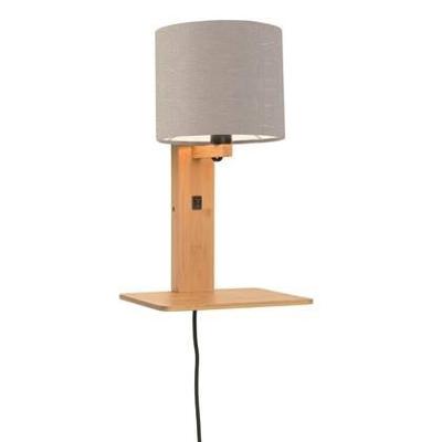 GOOD&MOJO Wandlamp 'Andes' Bamboe en Eco linnen, Met plank, kleur Lichtgrijs/Naturel