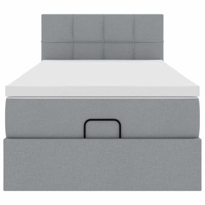 Ottoman bed met matrassen en LED's 200x200cm stof lichtgrijs