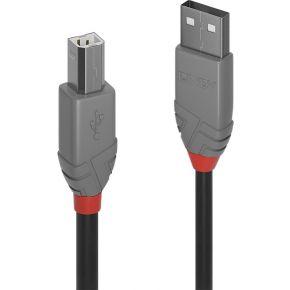 LINDY 36671 USB-kabel USB 2.0 USB-A stekker, USB-B stekker 0.50 m Zwart, Grijs