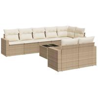 9-delige Loungeset met kussens poly rattan beige - thumbnail