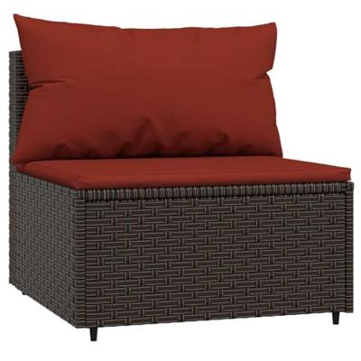 Tuinmiddenbanken met kussens 2 st poly rattan bruin - thumbnail