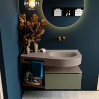 MONDIAZ RIVA 100cm badmeubel onderkast / planchet kleur Army met 1 lade. Wastafel DULCET rechts 0 kraangaten kleur Smoke. - thumbnail