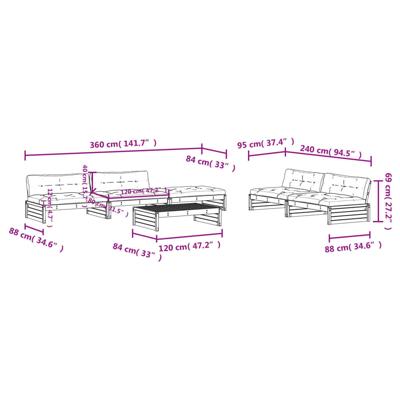6-delige Loungeset met kussens massief hout wit