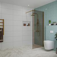 Fortifura Galeria inloopdouche - 80x200cm - rookglas - wandarm - Geborsteld koper PVD (Koper) SW797939/SW876702 - thumbnail