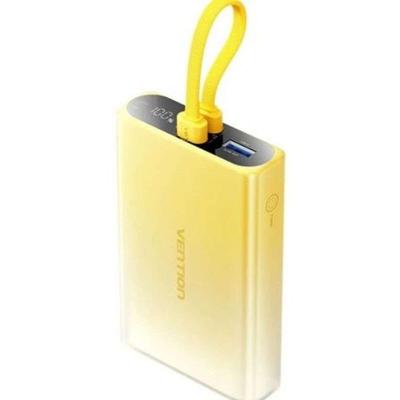 Powerbank Vention 10000 mAh met LED-display, USB-C + Lightning + USB-A, 22,5 W (geel)