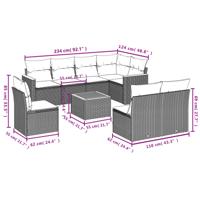 9-delige Loungeset met kussens poly rattan grijs - thumbnail