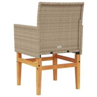 Tuinstoelen 2 st met kussens poly rattan en massief hout beige - thumbnail