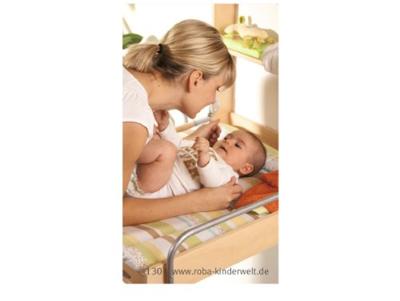 Wandgemonteerde opvouwbare aankleedtafel - ROBA - DSCHUNGELBABY - Inclusief matras met veelkleurige strepen - 2 geïntegreerde planken - Natuurlijk hout