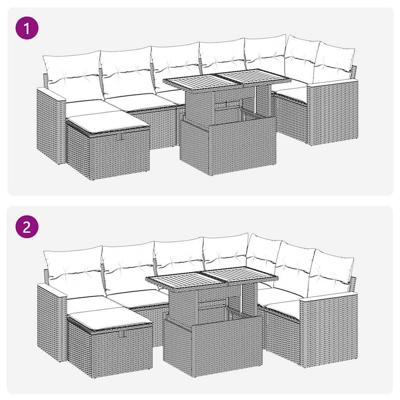 5-delige Loungeset met kussens poly rattan zwart
