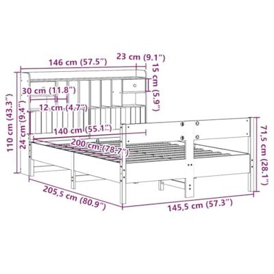 Bed met boekenkast zonder matras grenenhout wit 140x200 cm