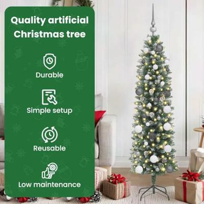 VidaXL Kunstmatige slanke kerstboom met 150 led groen en wit 150 cm