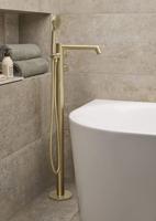 Ben Engraved Cross thermostatische vrijstaande badkraan met gravering geborsteld messing - thumbnail