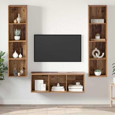 TV-kast set 3 pcs Oud hout 37 x 37 x 142.5 cm Bewerkt hout