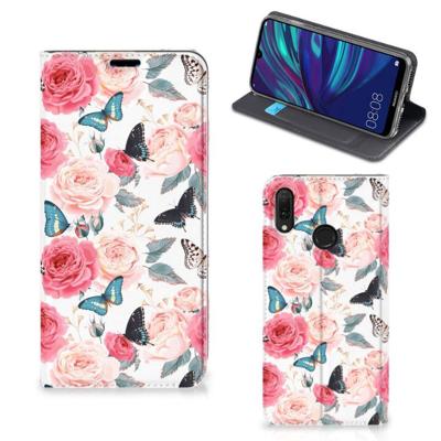 Huawei Y7 hoesje Y7 Pro (2019) Smart Cover Butterfly Roses Huawei Y7 hoesje Y7 Pro (2019) Smart Cover Butterfly Roses