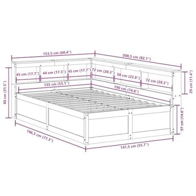Bed met boekenkast zonder matras grenenhout wit 135x190 cm
