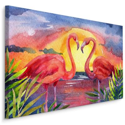 Schilderij - Flamingo&apos;s, Multikleur, Print op canvas, Premium Print