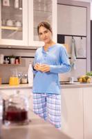 Blauwe pyjama Hajo met flanellen broek - thumbnail