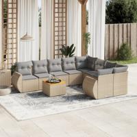 9-delige Loungeset met kussens poly rattan beige - thumbnail