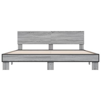 Bedframe bewerkt hout metaal grijs sonoma eiken 200x200 cm