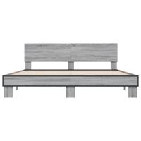 Bedframe bewerkt hout metaal grijs sonoma eiken 200x200 cm - thumbnail