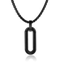 Mendes Herenketting met 3D Ovale Geometrische Hanger - Zwart - thumbnail