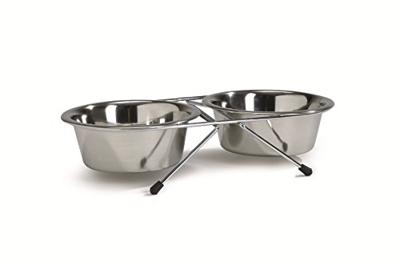 Rvs standaard met 2 eet of drinkbakjes 11 cm