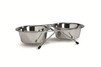 Rvs standaard met 2 eet of drinkbakjes 11 cm - thumbnail
