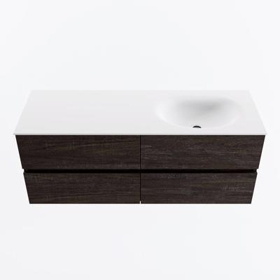 MONDIAZ VICA 130cm badmeubel onderkast Dark Brown 4 lades. Wastafel MOON rechts zonder kraangat, kleur Talc.
