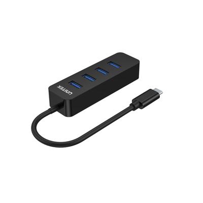 UNITEK Active Hub 10 W met geïntegreerde 15 cm kabel met USB-C plug poorten 4 x USB 3.1 en 1 x USB-C 5 V2A onmiddellijke gegevensoverdracht van maximaal 5 Gbps en veilig opladen Plug and Play